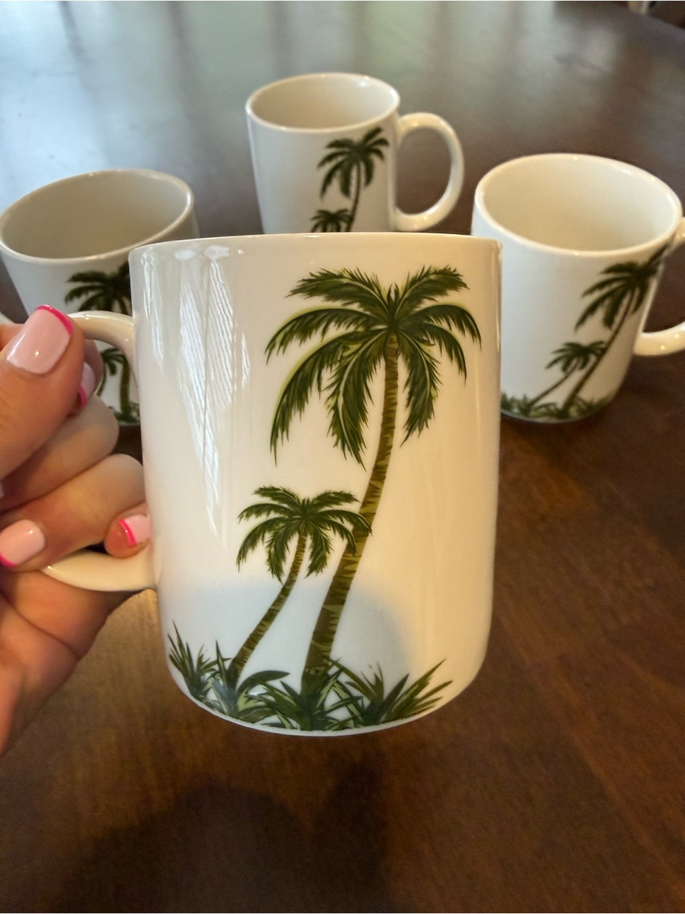 Set of 4 Palm Tree Coffee Mugs Coastal Tropical White